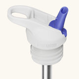 Klean Kanteen white and purple leak-proof Flip Seal Sports Cap with removable, reusable metal straw.