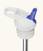 Klean Kanteen white and purple leak-proof Flip Seal Sports Cap with removable, reusable metal straw.