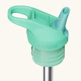 Klean Kanteen mint green leak-proof Flip Seal Sports Cap with removable, reusable metal straw.