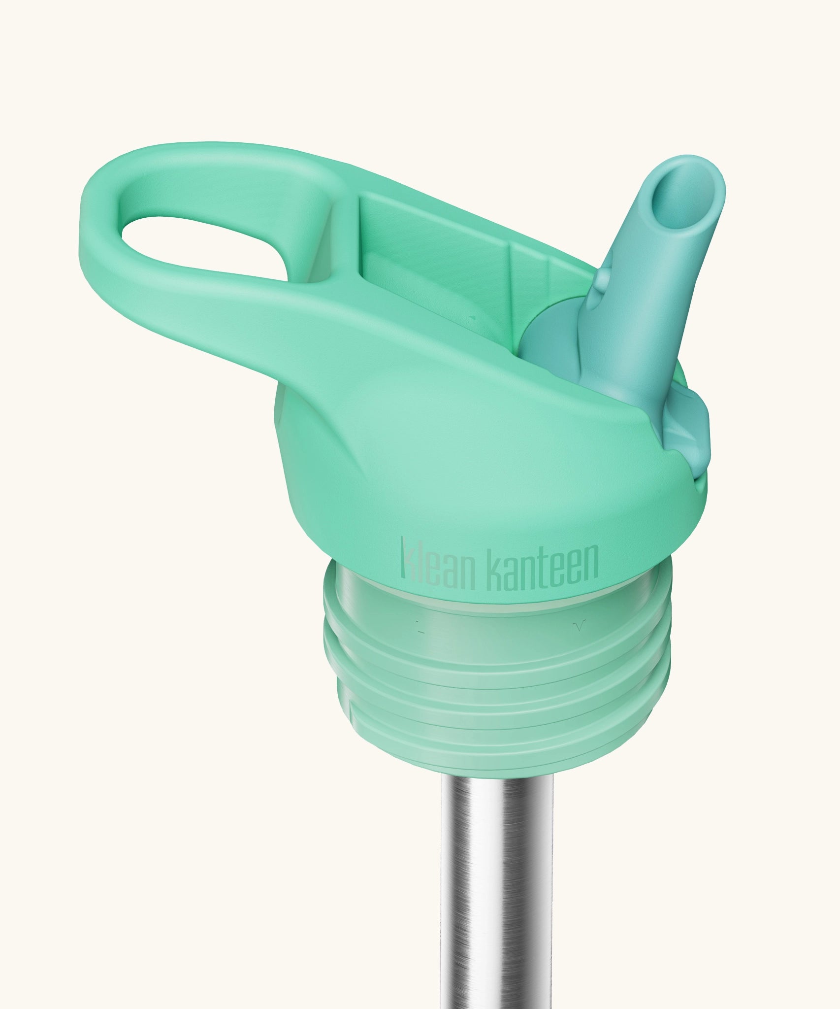 Klean Kanteen mint green leak-proof Flip Seal Sports Cap with removable, reusable metal straw.