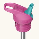 Klean Kanteen pink and teal leak-proof Flip Seal Sports Cap with removable, reusable metal straw.