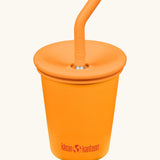 Klean Kanteen 10oz/296ml Steel Kid Cups with Straw Lid in flame orange. 