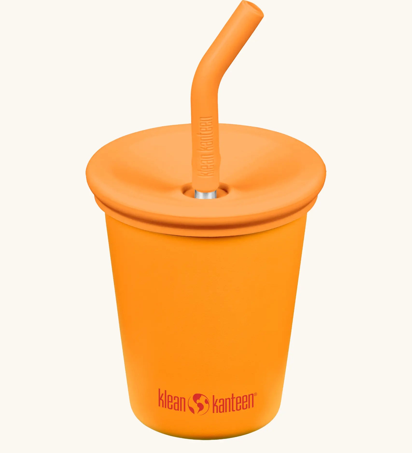 Klean Kanteen 10oz/296ml Steel Kid Cups with Straw Lid in flame orange. 