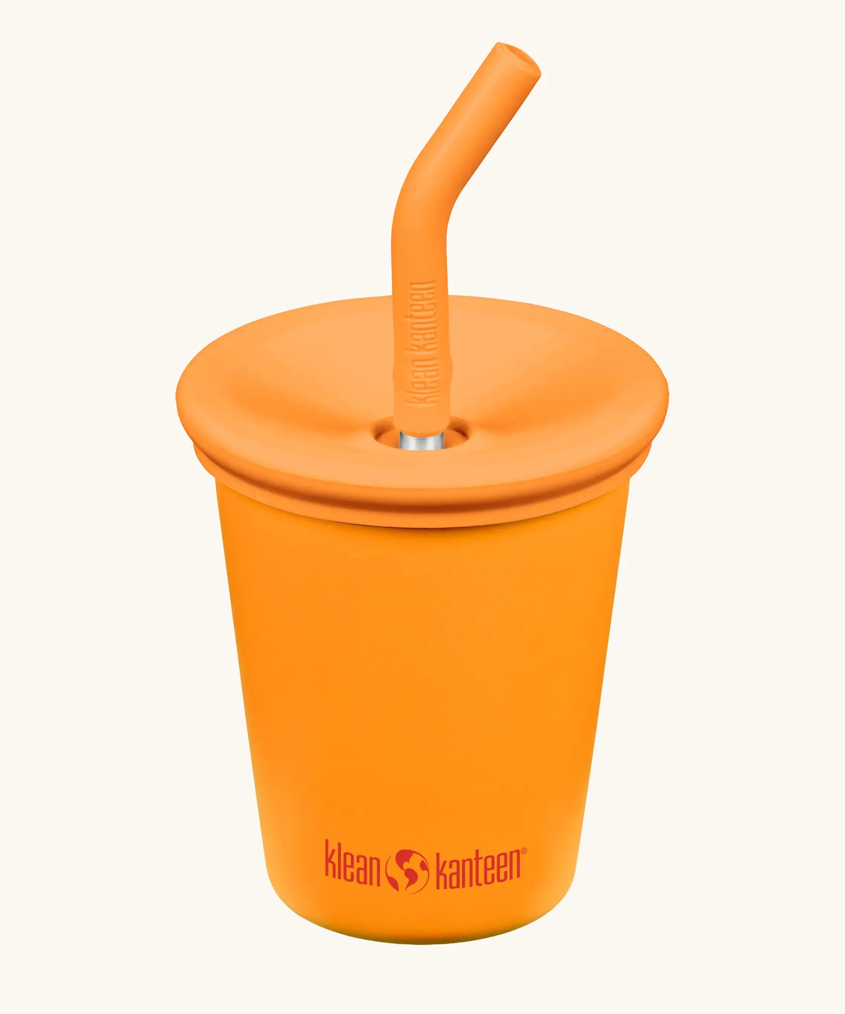 Klean Kanteen 10oz/296ml Steel Kid Cups with Straw Lid in flame orange. 