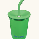 Klean Kanteen 10oz/296ml Steel Kid Cups with Straw Lid in vibrant green.