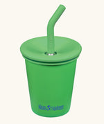 Klean Kanteen 10oz/296ml Steel Kid Cups with Straw Lid in vibrant green.