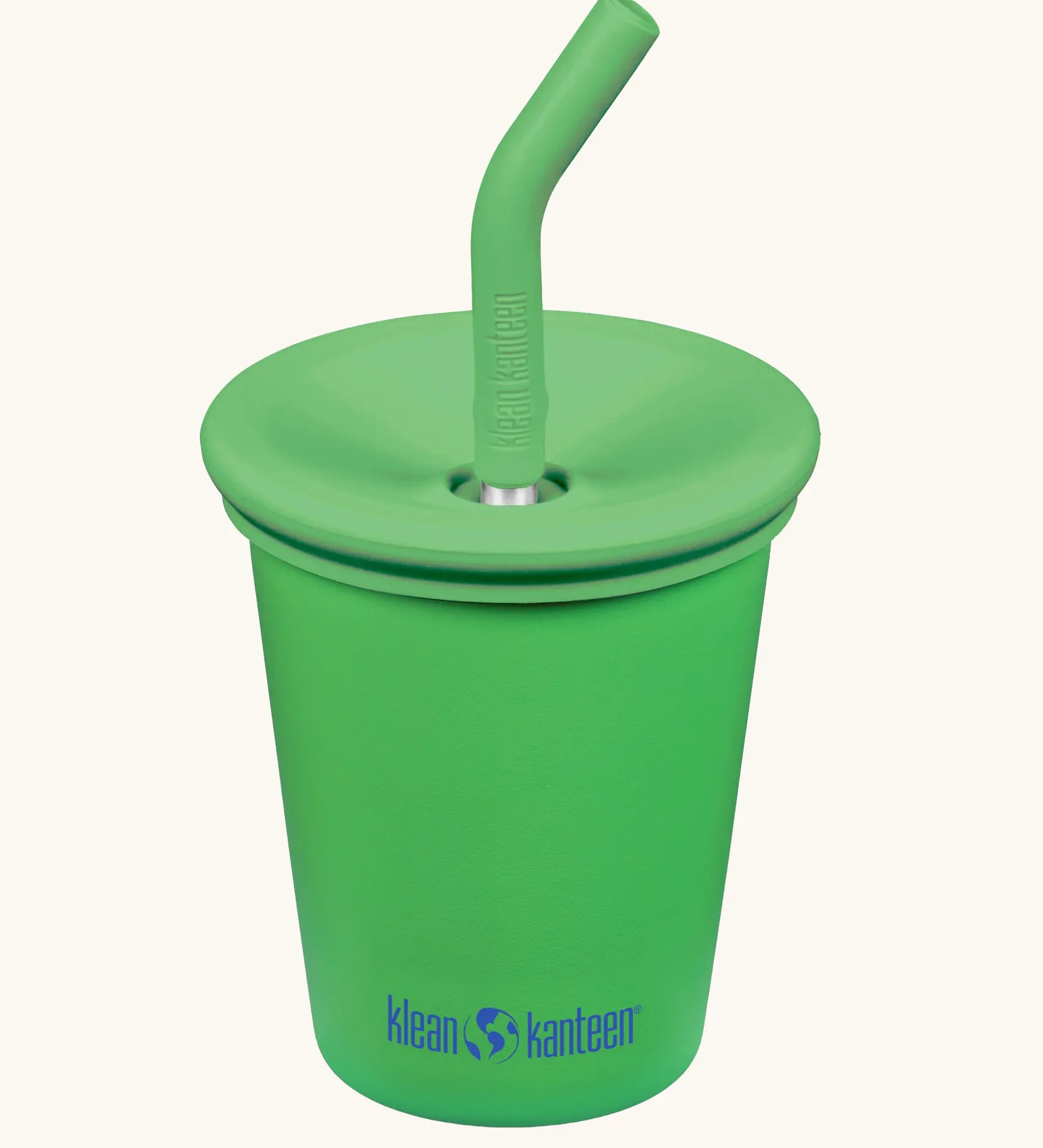 Klean Kanteen 10oz/296ml Steel Kid Cups with Straw Lid in vibrant green.