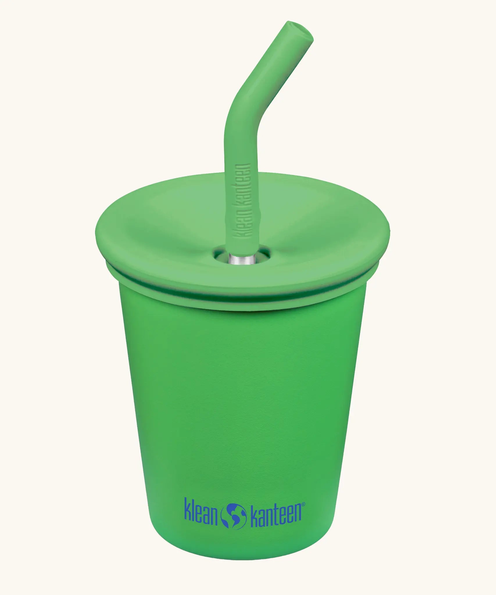 Klean Kanteen 10oz/296ml Steel Kid Cups with Straw Lid in vibrant green.