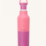 A Klean Kanteen 20oz rise insulated Reusable Stainless Steel Water Bottle in a pink lemonade colour that's split in a light and dark shade. Features a matching loop cap with a thread and handle for easy carrying