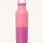 A Klean Kanteen 20oz rise insulated Reusable Stainless Steel Water Bottle with loop cap in a pink lemonade colour available at Babipur that's split in a light and dark shade. Features a matching loop cap 