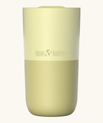 Klean Kanteen 16oz tumbler with slide lid in wax yellow. A stainless steel tumbler in a white blue finish 