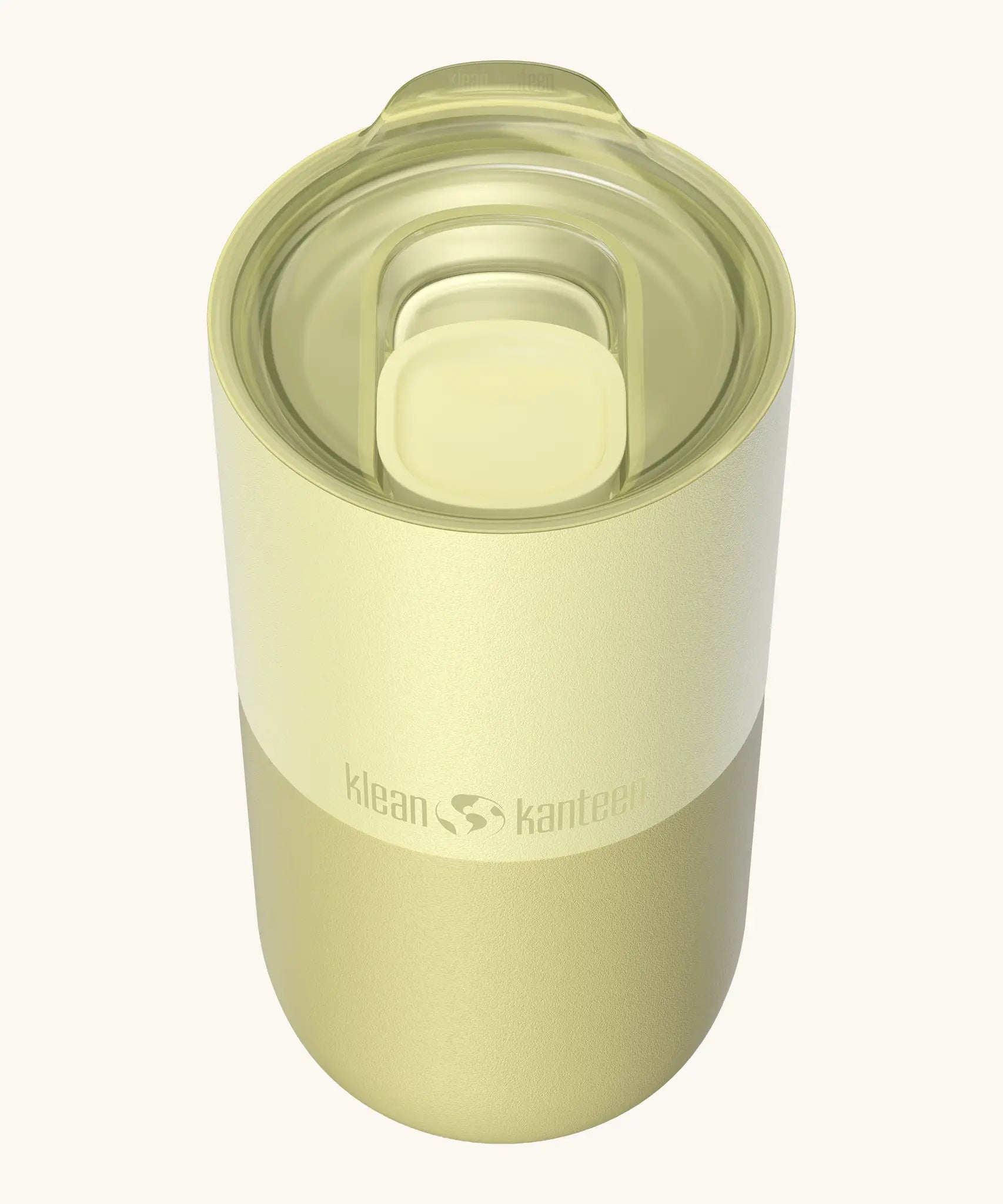 Klean Kanteen 16oz tumbler in wax yellow showing a matching splash proof slide lid on top