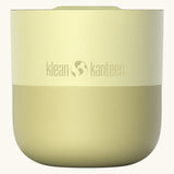 Klean Kanteen 8oz lowball tumbler with slide lid in wax yellow. A stainless steel tumbler in a white blue finish 