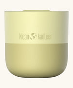 Klean Kanteen 8oz lowball tumbler with slide lid in wax yellow. A stainless steel tumbler in a white blue finish 