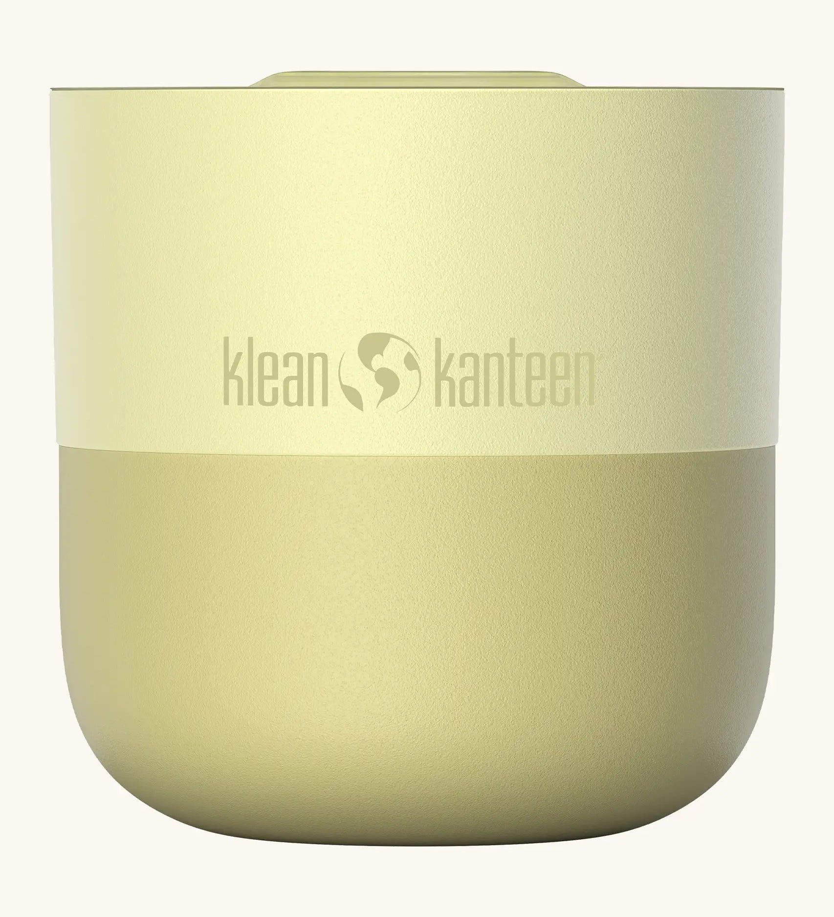 Klean Kanteen 8oz lowball tumbler with slide lid in wax yellow. A stainless steel tumbler in a white blue finish 