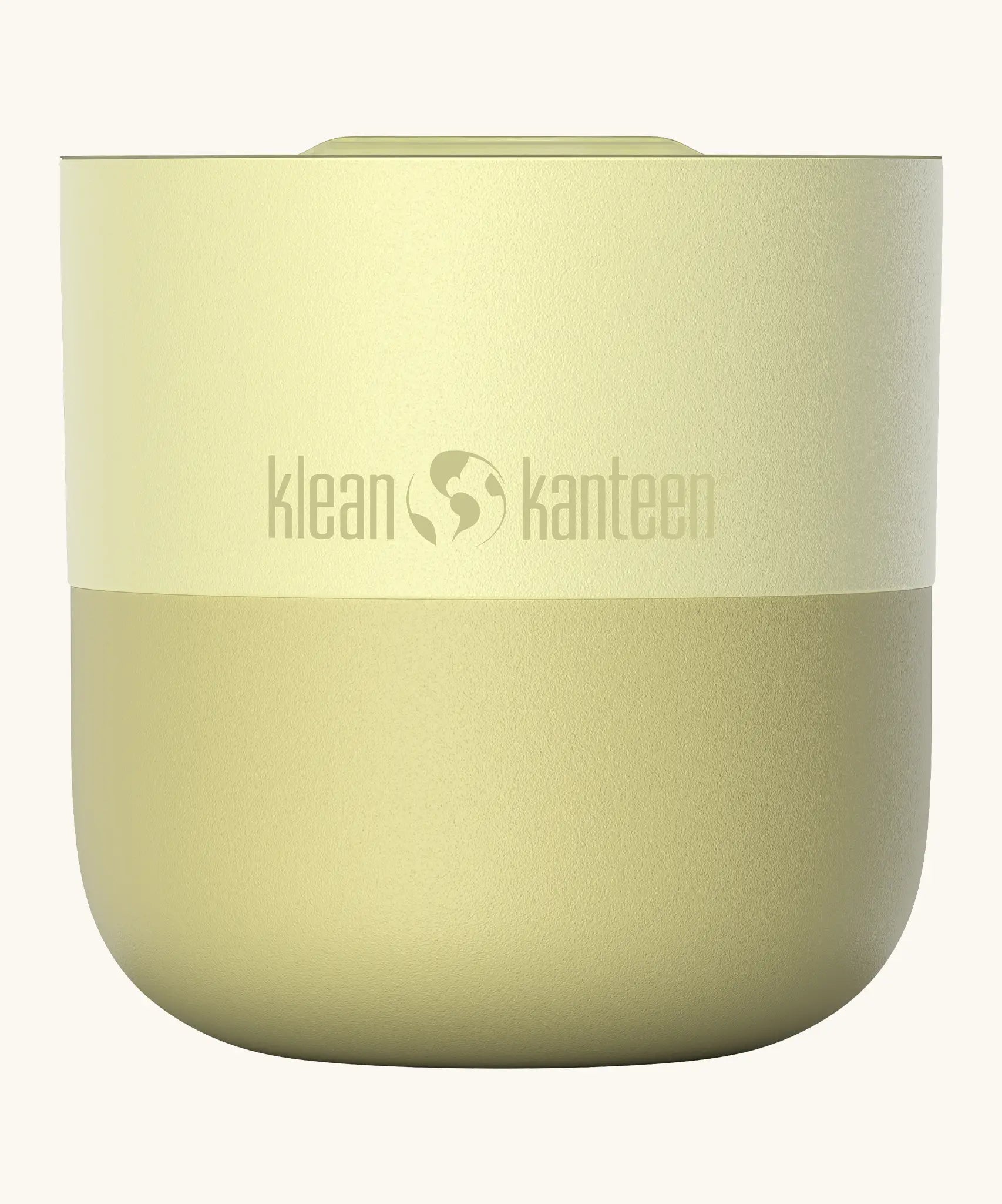 Klean Kanteen 8oz lowball tumbler with slide lid in wax yellow. A stainless steel tumbler in a white blue finish 