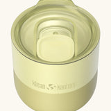 Klean Kanteen 8oz lowball tumbler in wax yellow showing a matching splash proof slide lid on top