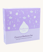 Kokoso baby coconut bathtime set available at Babipur. Set includes a plant based natural konjac sponge a bottle of gentle hair & body wash and coconut oil baby lotion