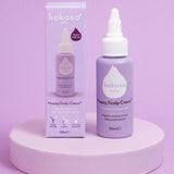 Kokoso Happy Scalp Cream in a 50ml container next to the cardboard packaging box. The Kokoso baby care range is available at Babipur.