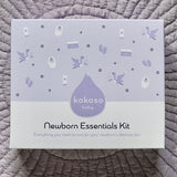 A top down image of the purple branded packging box for the Kokoso newborn essentials kit available at Babipur.