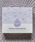 A top down image of the purple branded packging box for the Kokoso newborn essentials kit available at Babipur.