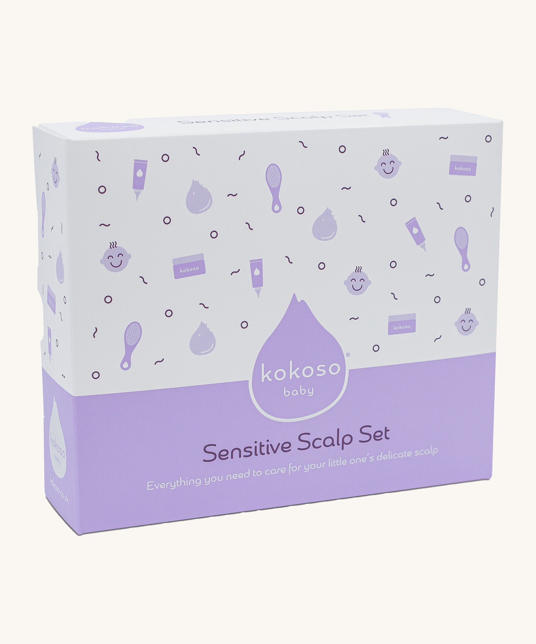 The Sensitive Scalp Set box, includes Scalp Cream, Natural Baby Brush and and organic Coconut oil available at Babipur.