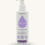 Kokoso fragrance-free organic coconut oil baby lotion bottle features a push down dispenser and available at Babipur.