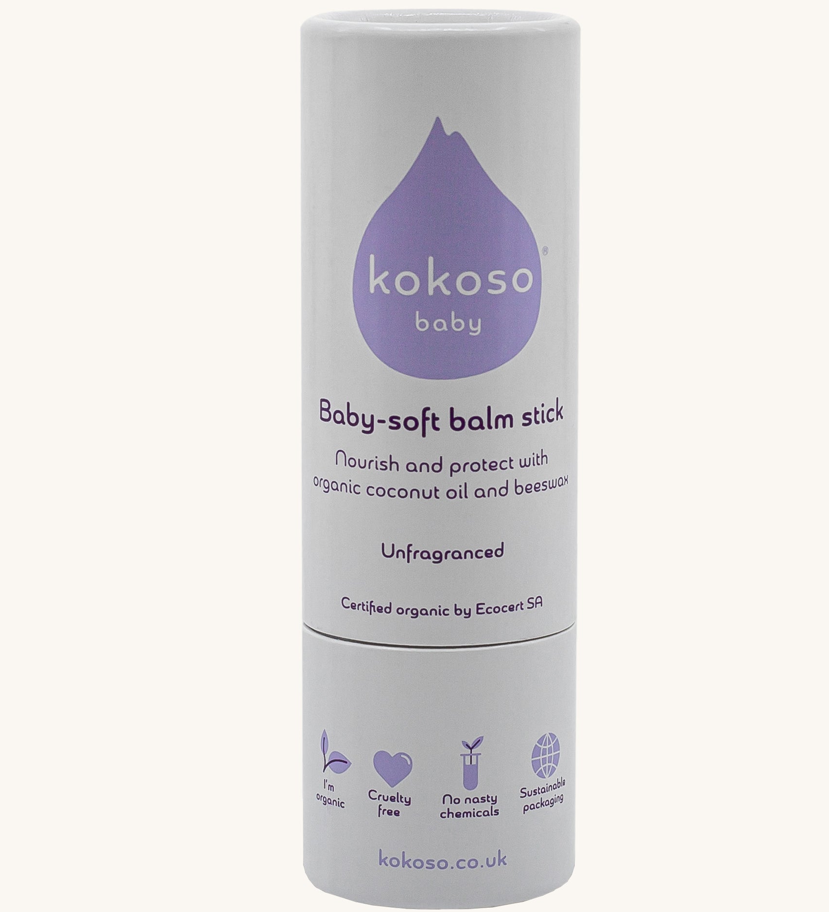 Kokoso unfragranced baby soft balm stick available at Babipur. Comes in a lovely white branded twist tube