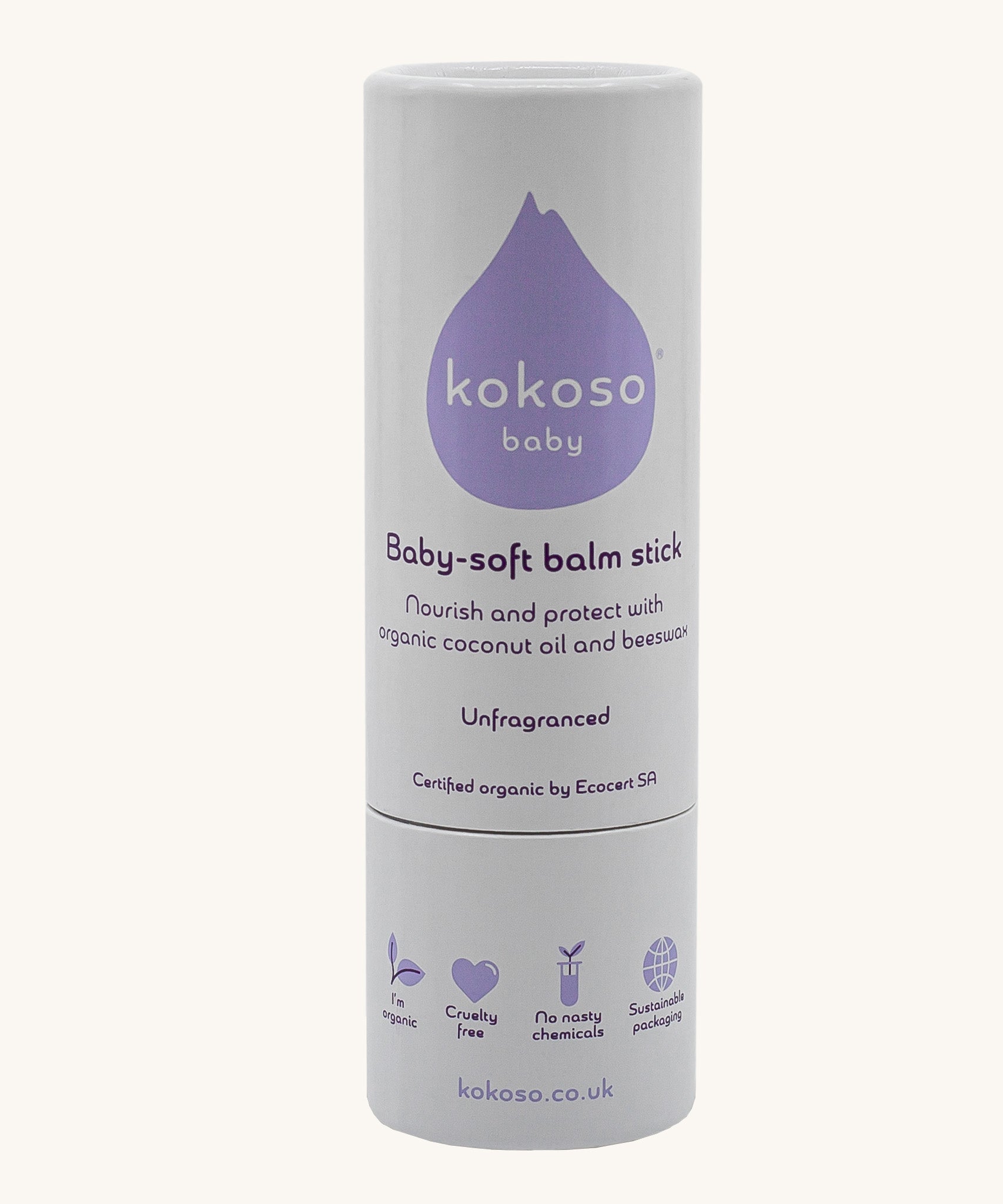 Kokoso unfragranced baby soft balm stick available at Babipur. Comes in a lovely white branded twist tube