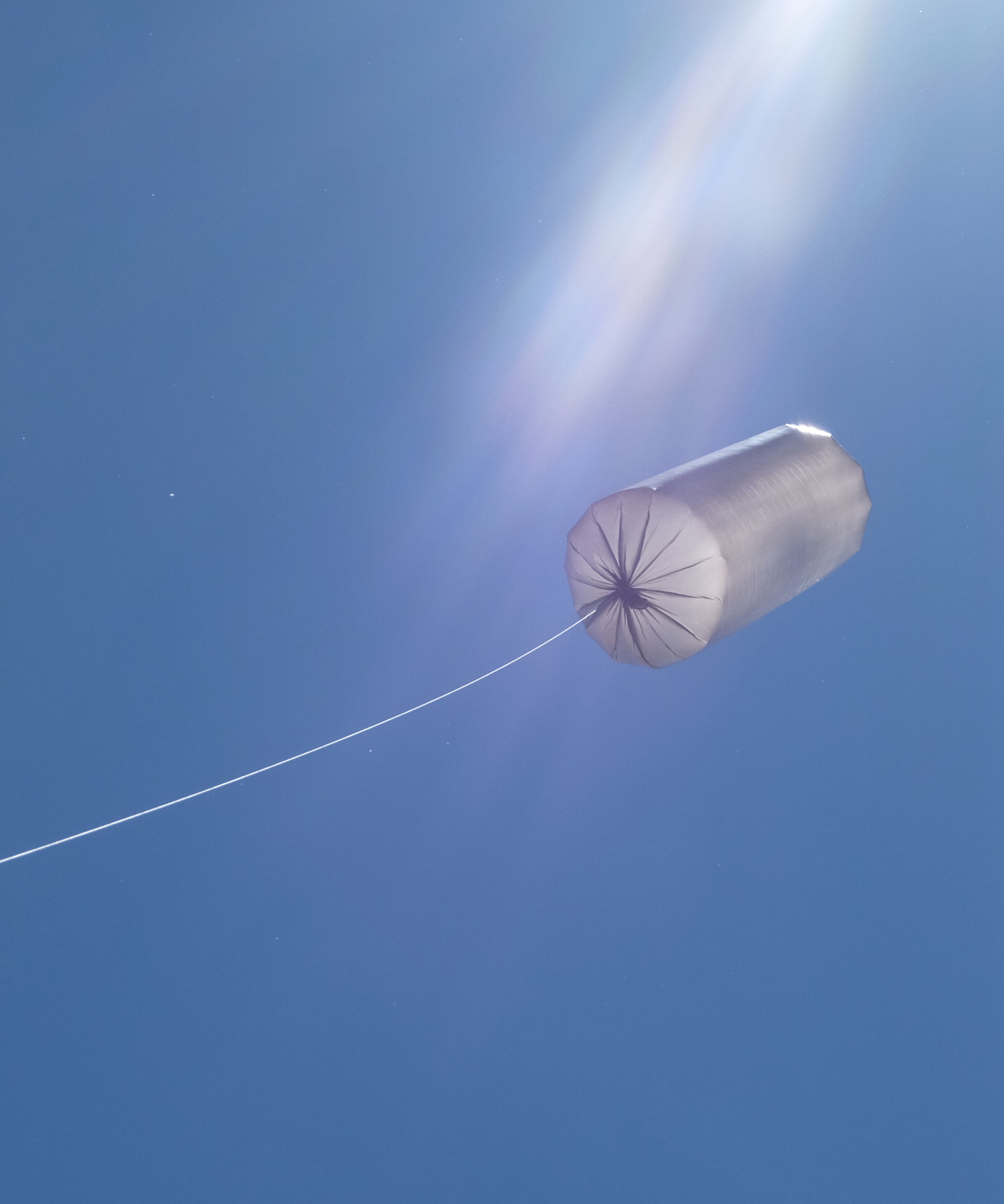 The Kraul airship solar kit showing the recyclable plastic airship tube in the air