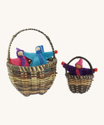 Kraul large and small replacement baskets made from whicker. Showing the passenger dolls sitting in the baskets