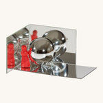 Kraul mirror box set showing the two mirrors, a flexible mirror and a reflective glass ball to create optical illusions