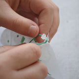 A close up of a child's hand tying the thread onto a corner of the silk paper ready to make a parachute with the kit. The kit contains papers, thread and a mini basket. Kraul offers a range of thoughtful science toys that bring natural forces to life through real-world exploration and play.
