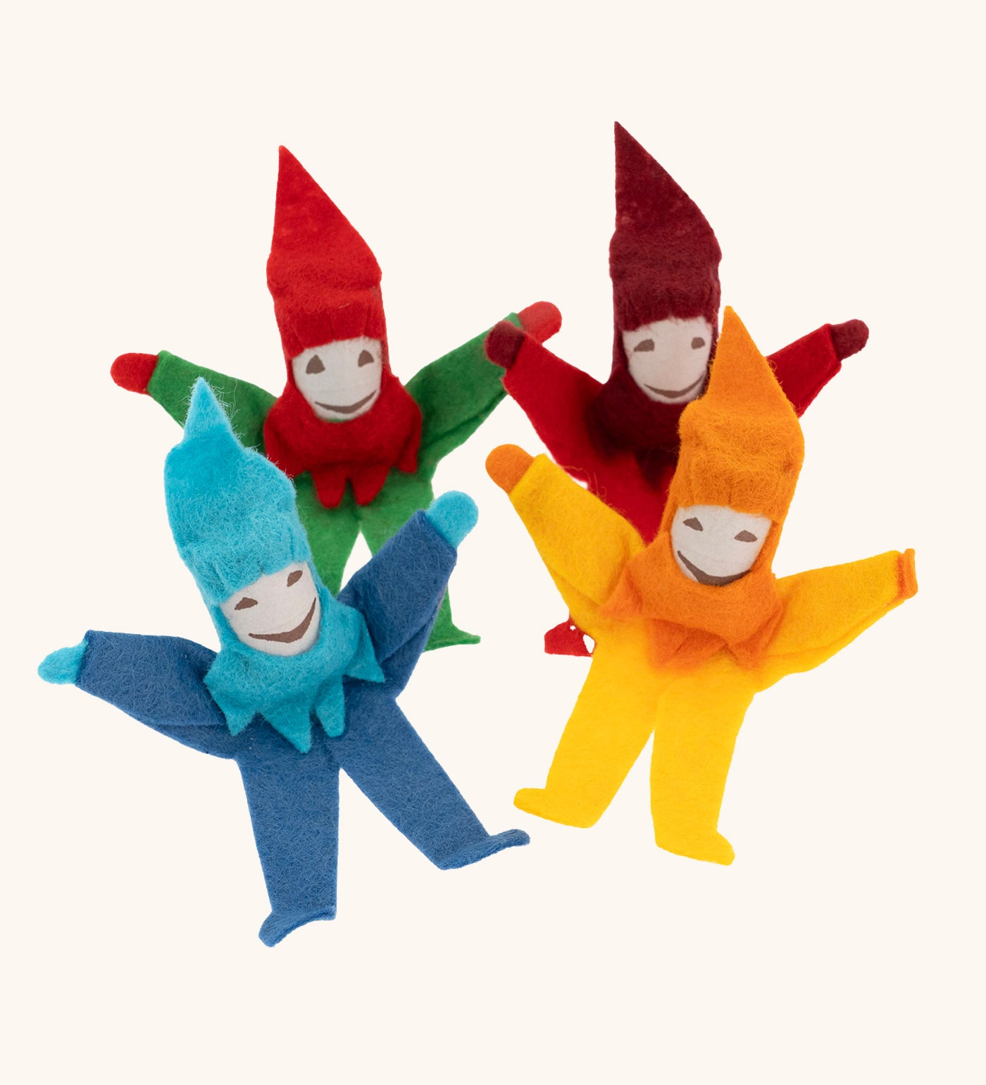 Kraul Small Tumbling Gnome Toy. Felt toys that tumble down angled surfaces. Various colours are available.