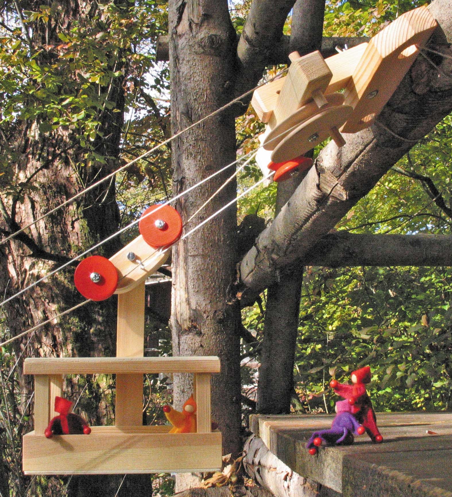 Kraul top station for big cable cars set  up on a tree house outdoors. 