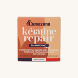 Lamazuna Keratin Repair Shampoo Bar box, labelled for damaged, dry or dull hair and made in France.