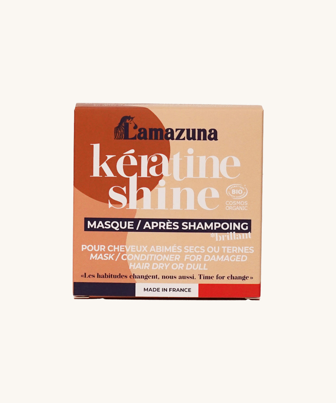 Lamazuna Keratin Shine conditioner box packaging for damaged, dry or dull hair, certified organic and Made in France