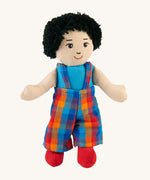A Lanka Kade Asian Boy Doll with White Skin and Black Hair. The dolls colourful outfit will vary in colour. 