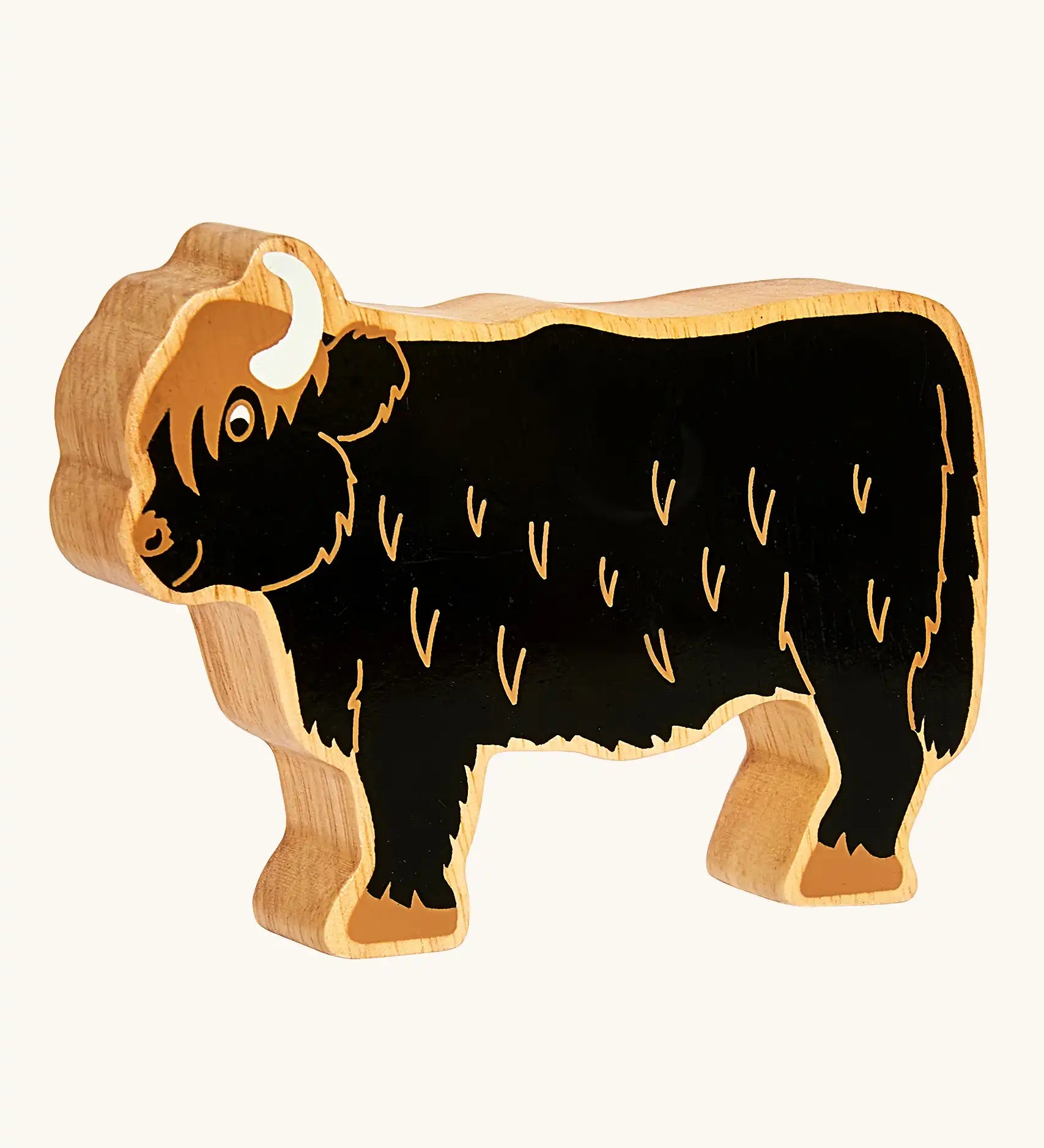 Lanka Kade black highland cow wooden toy figure. 