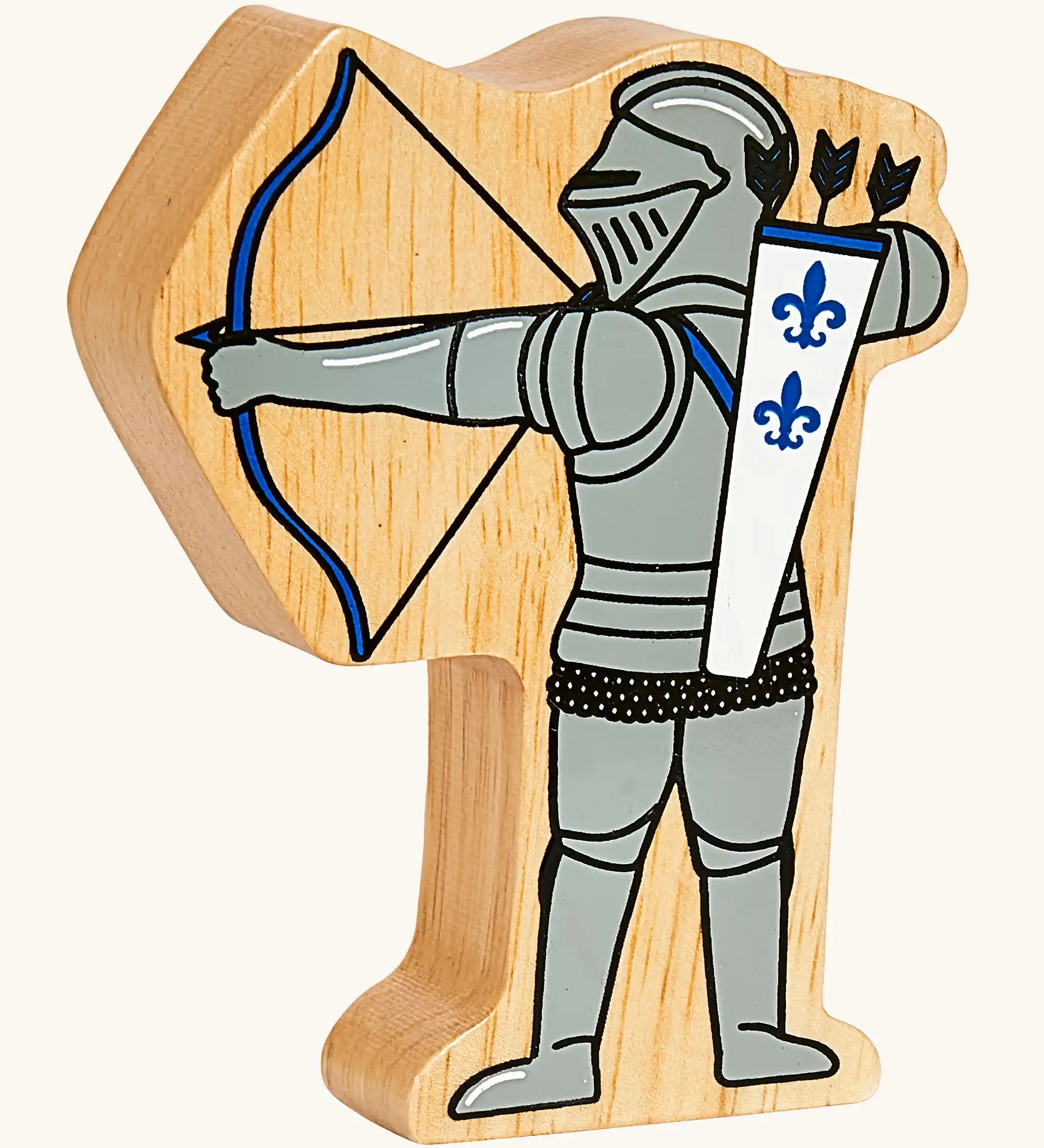 Lanka Kade blue armoured archer wooden toy figure.