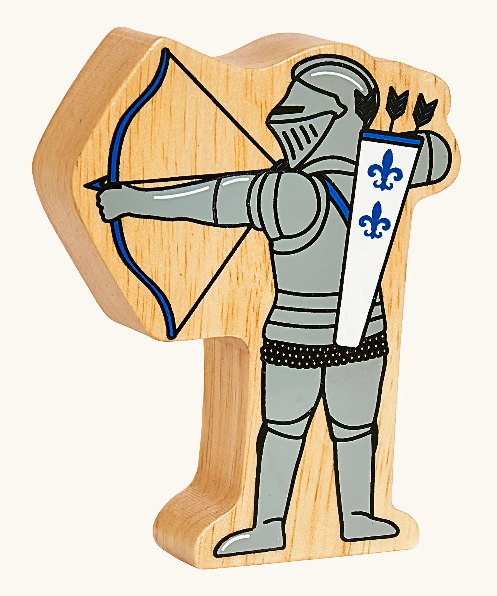 Lanka Kade blue armoured archer wooden toy figure.