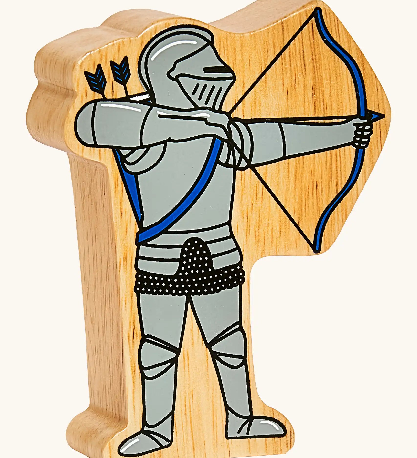 Lanka Kade blue armoured archer wooden toy figure.
