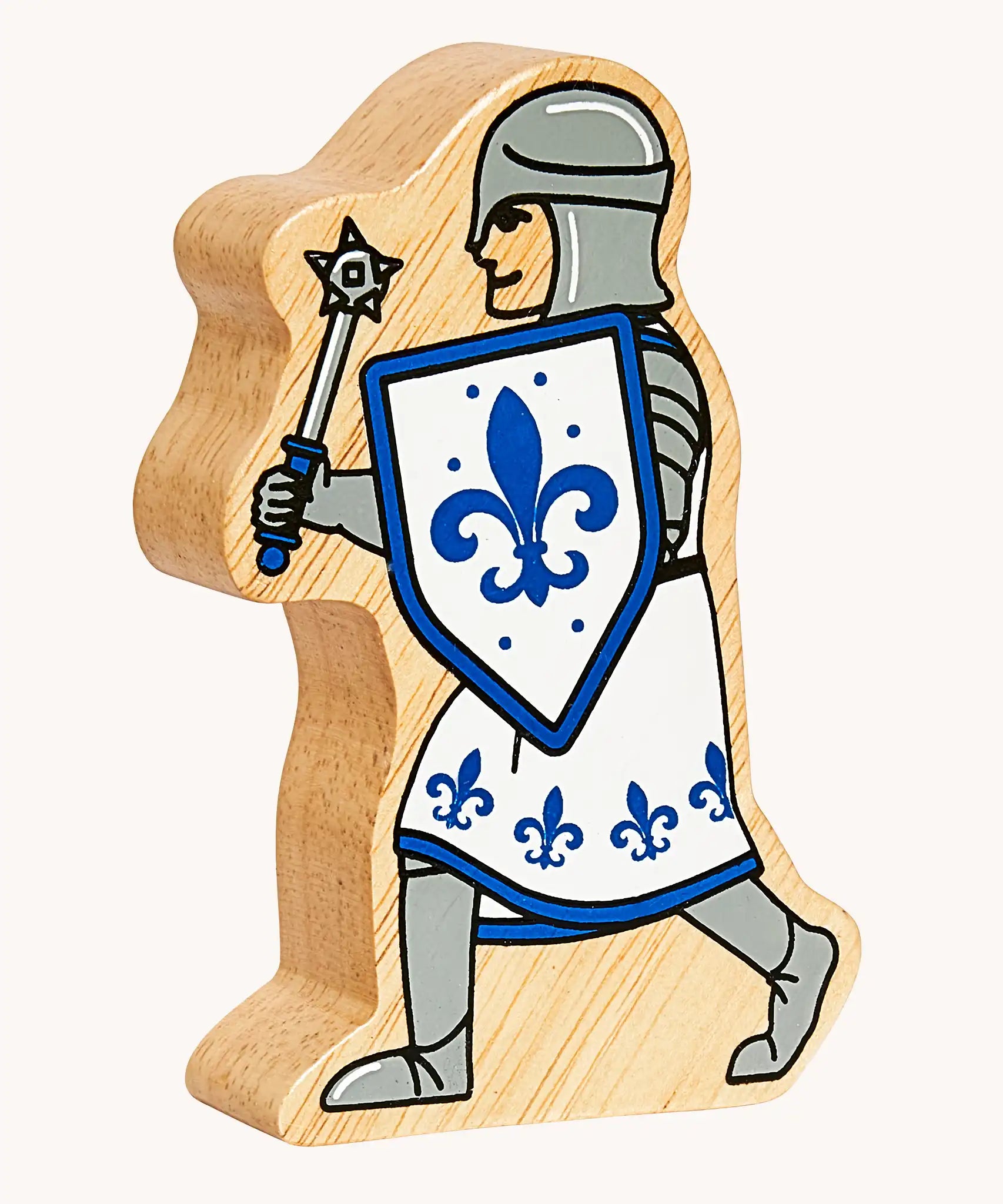 Lanka Kade blue foot knight with morning star wooden toy figure. 