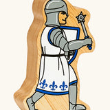 Lanka Kade blue foot knight with morning star wooden toy figure. 