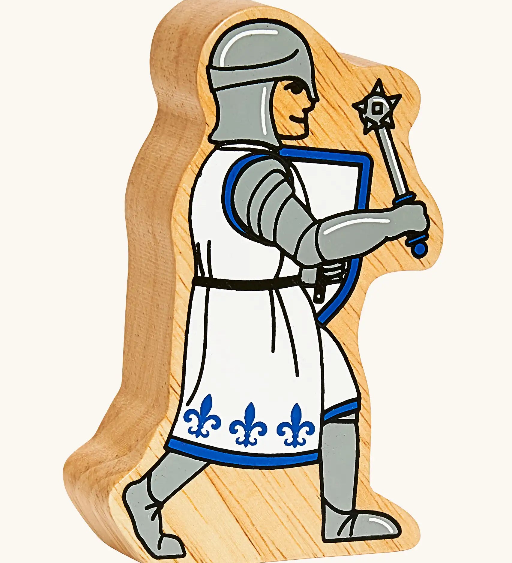 Lanka Kade blue foot knight with morning star wooden toy figure. 
