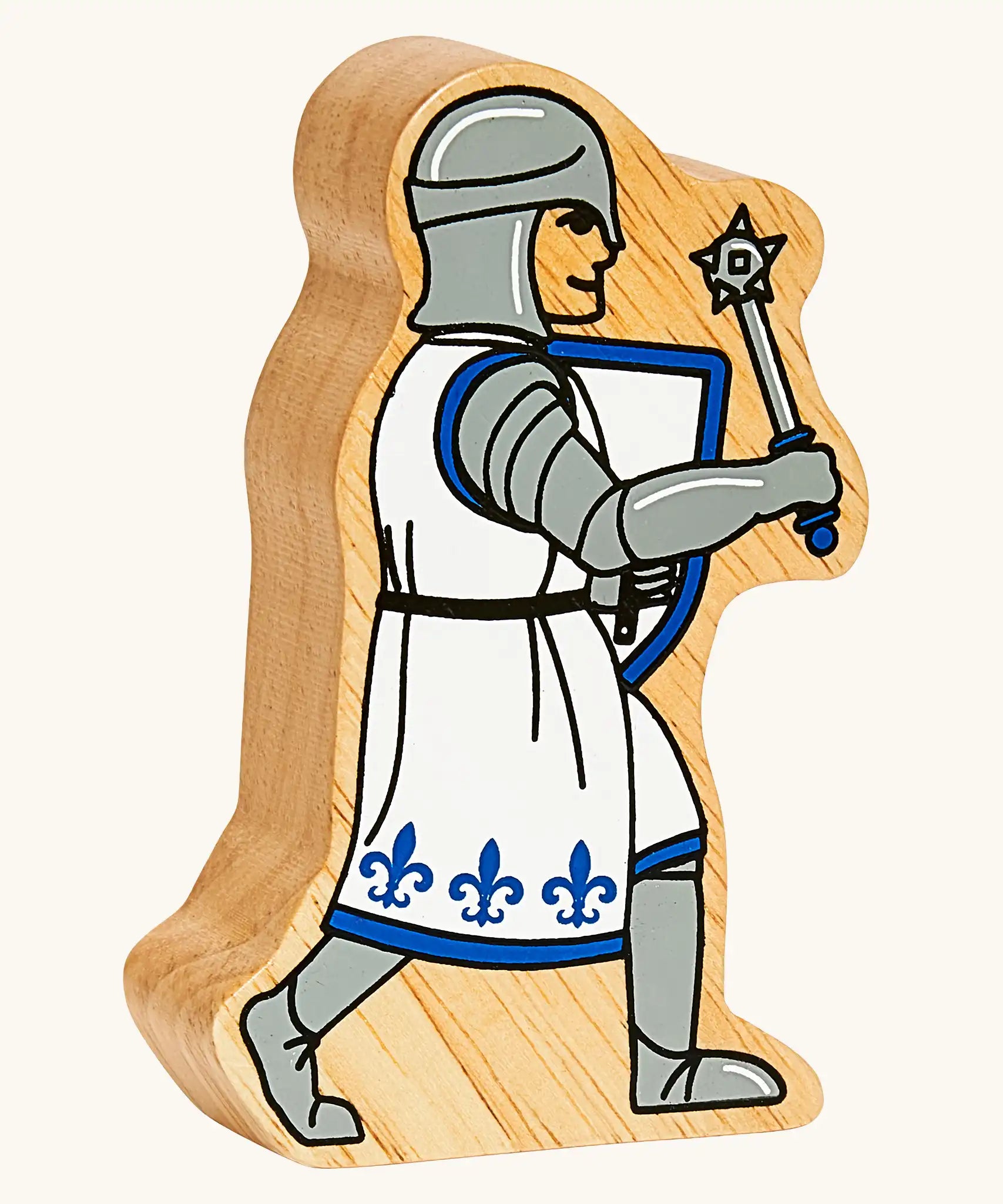 Lanka Kade blue foot knight with morning star wooden toy figure. 