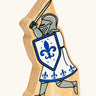 Lanka Kade blue foot knight with raised sword wooden toy figure.
