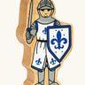 Lanka Kade blue front facing knight wooden toy figure.