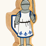 Back of the Lanka Kade blue front facing knight wooden toy figure.