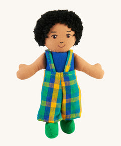 A Lanka Kade Boy Doll with Brown Skin and Black Hair. The dolls outfit will vary in colour.